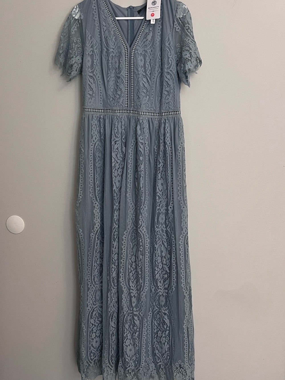 V-Neck Lace Maxi Dress in Dusty Blue